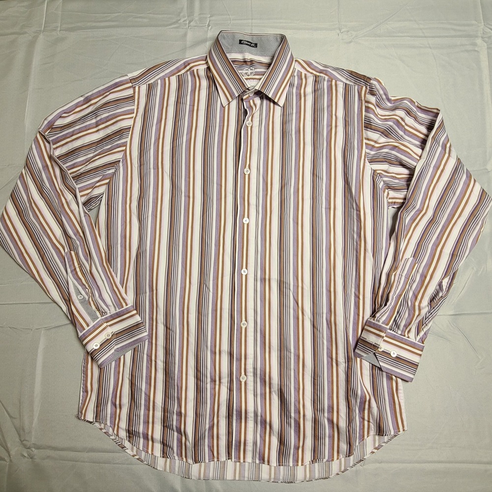 Bugatchi Uomo Mens Xl Button Up Shirt Long Sleeve Stripe 100% Cotton Classic Fit